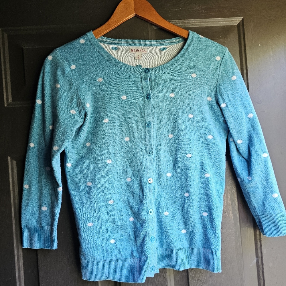 Merona small blue and white polka dot cardigan